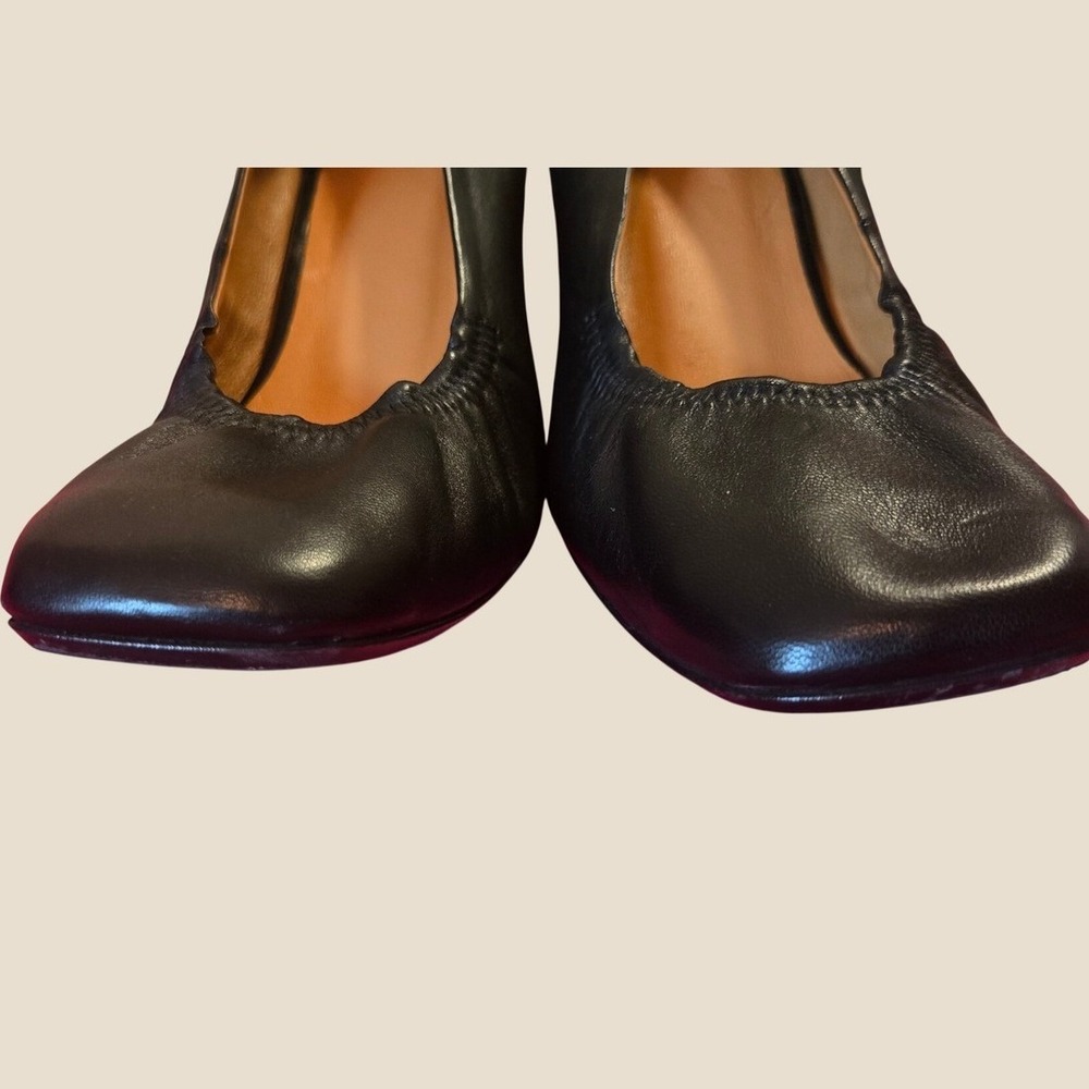 Sézane LesSouliers Black Leather Block Heel Pumps Square Toe Portugal EU 38 US 7 - Picture 9 of 9
